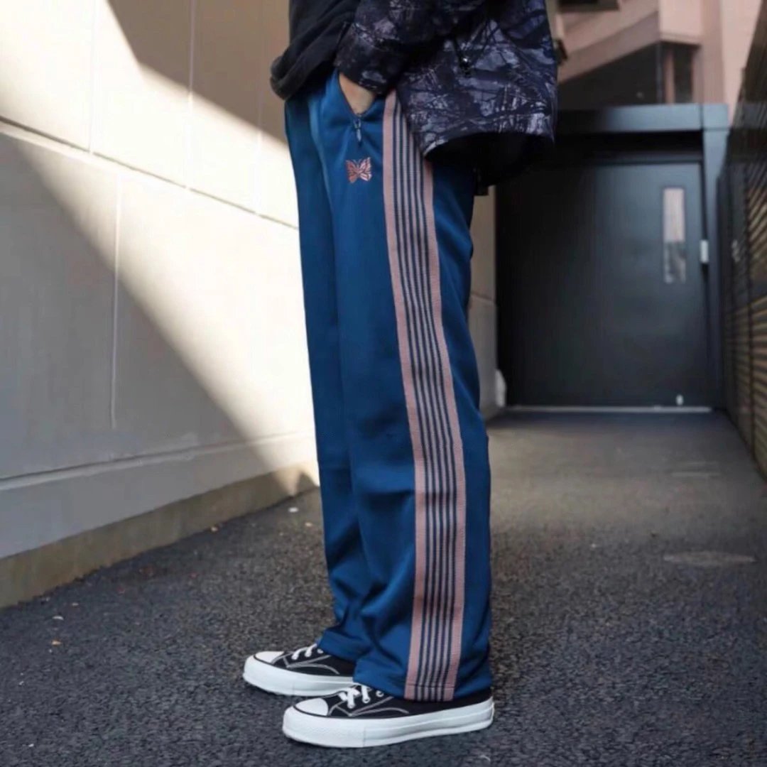 Design Paradise Track Pants Green with Turquoise Stripe and Butterfly Embroidery Sweatpants - 7