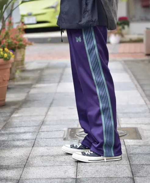 Human Made Track Pants Purple with Green Stripes Pants - 1