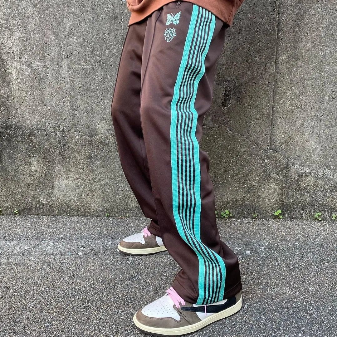Design Paradise Track Pants Green with Turquoise Stripe and Butterfly Embroidery Sweatpants - 4