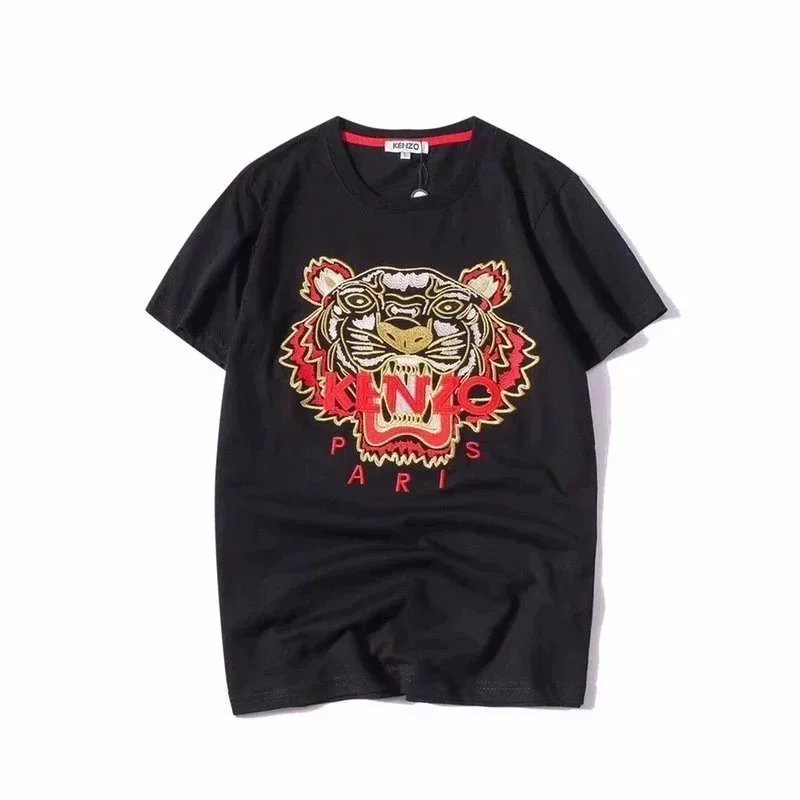 Kenzo Paris Tiger Colorful Floral Embroidery Tee Black