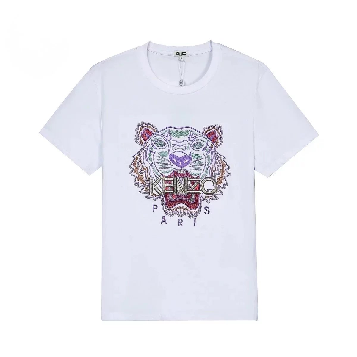 Kenzo Paris Tiger Pastel Rainbow Embroidery Tee White