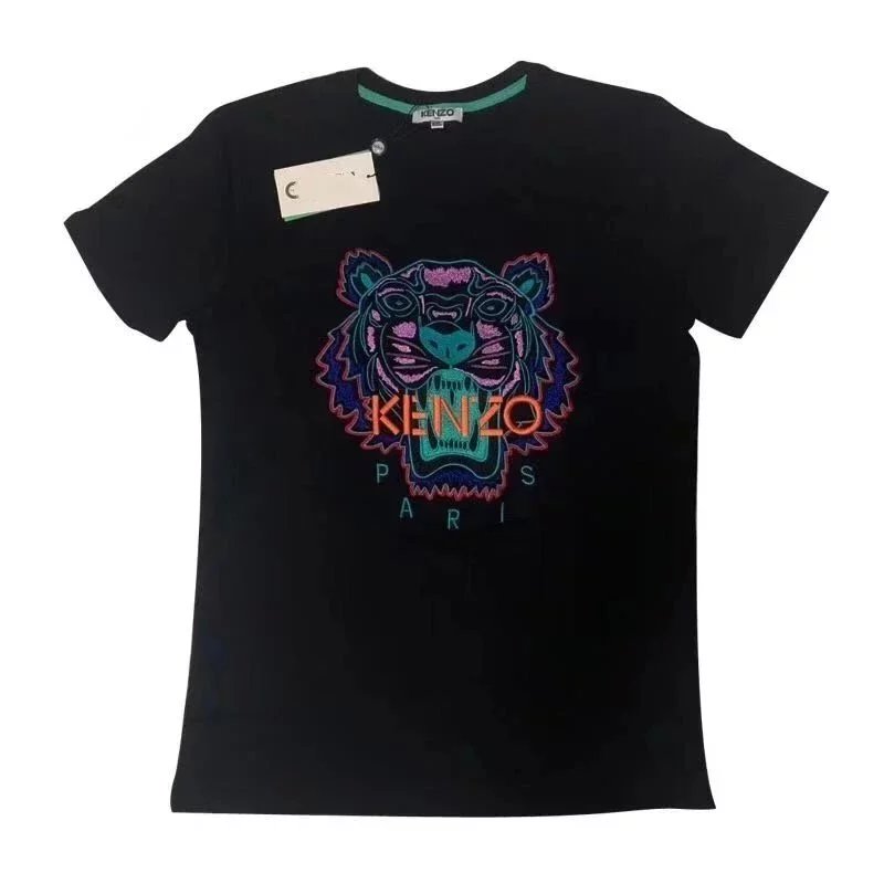 Kenzo Paris Tiger Neon Multicolor Embroidery Tee Black