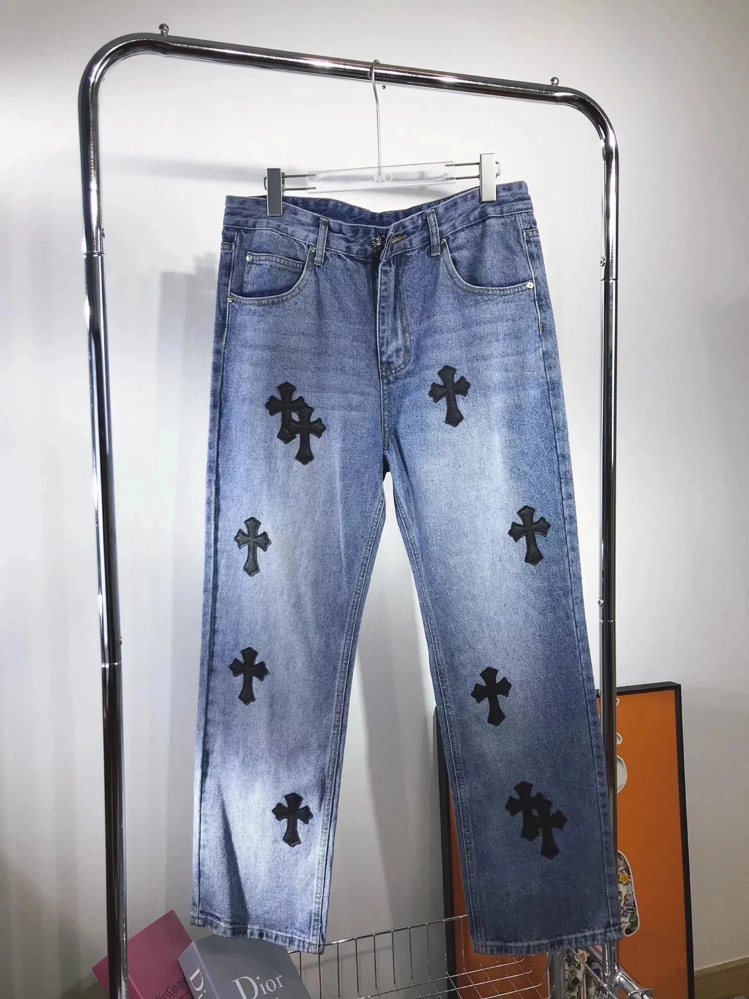 Chrome Hearts Cross Applique Light Wash Jeans - 4/15
