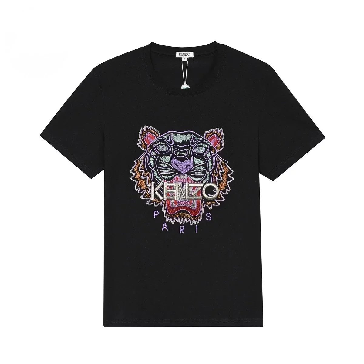 Kenzo Paris Tiger Purple Multicolor Embroidery Tee Black