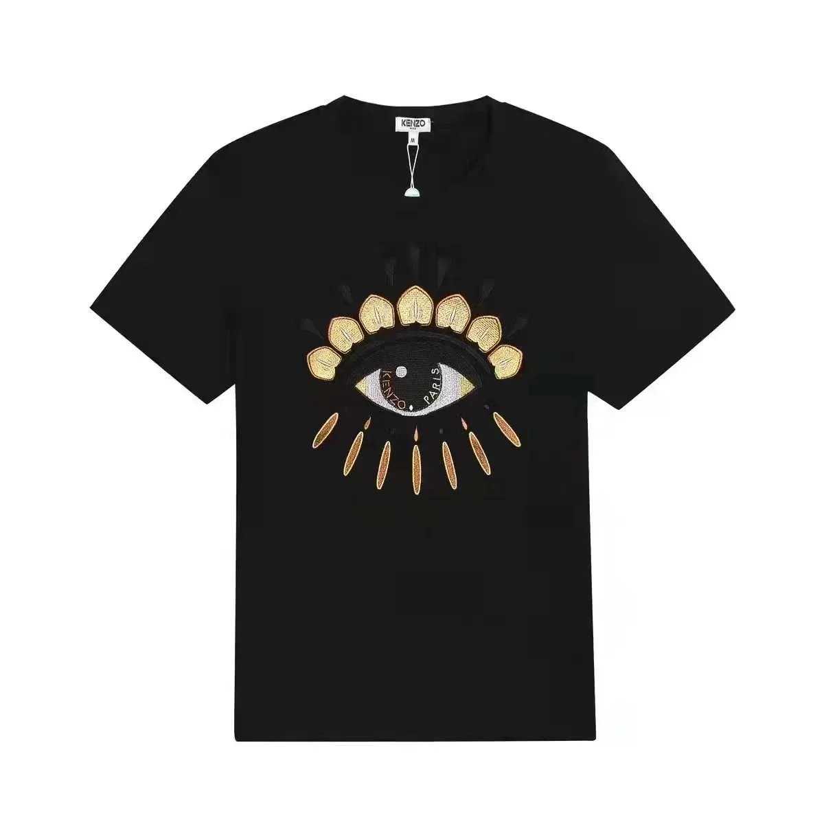 Kenzo Paris Tiger Blue Pink Embroidery Tee Black