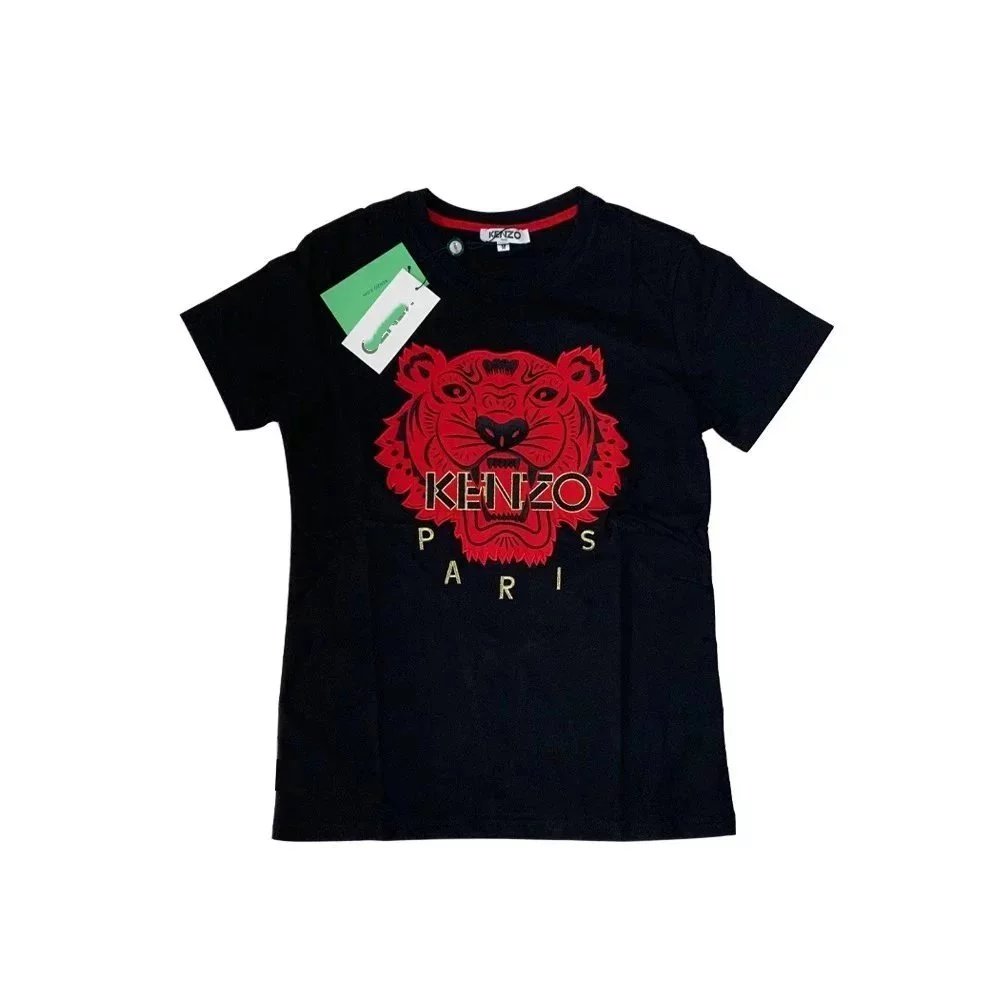 Kenzo Paris Tiger Teal Orange Embroidery Tee White