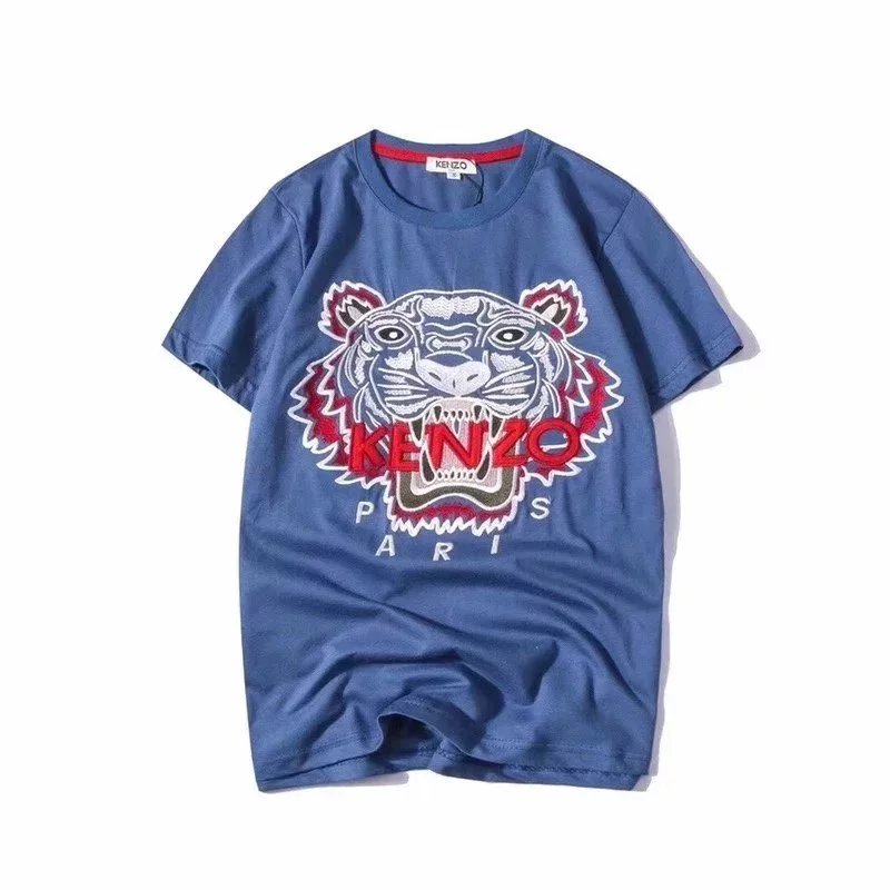 Kenzo Paris Tiger Head Embroidered Tee Steel Blue