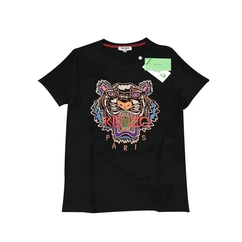 Kenzo Paris Tiger Head Embroidered Tee Black Multicolor