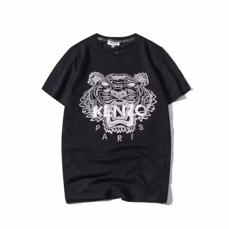 Kenzo Paris Tiger Teal Yellow Embroidery Tee Black