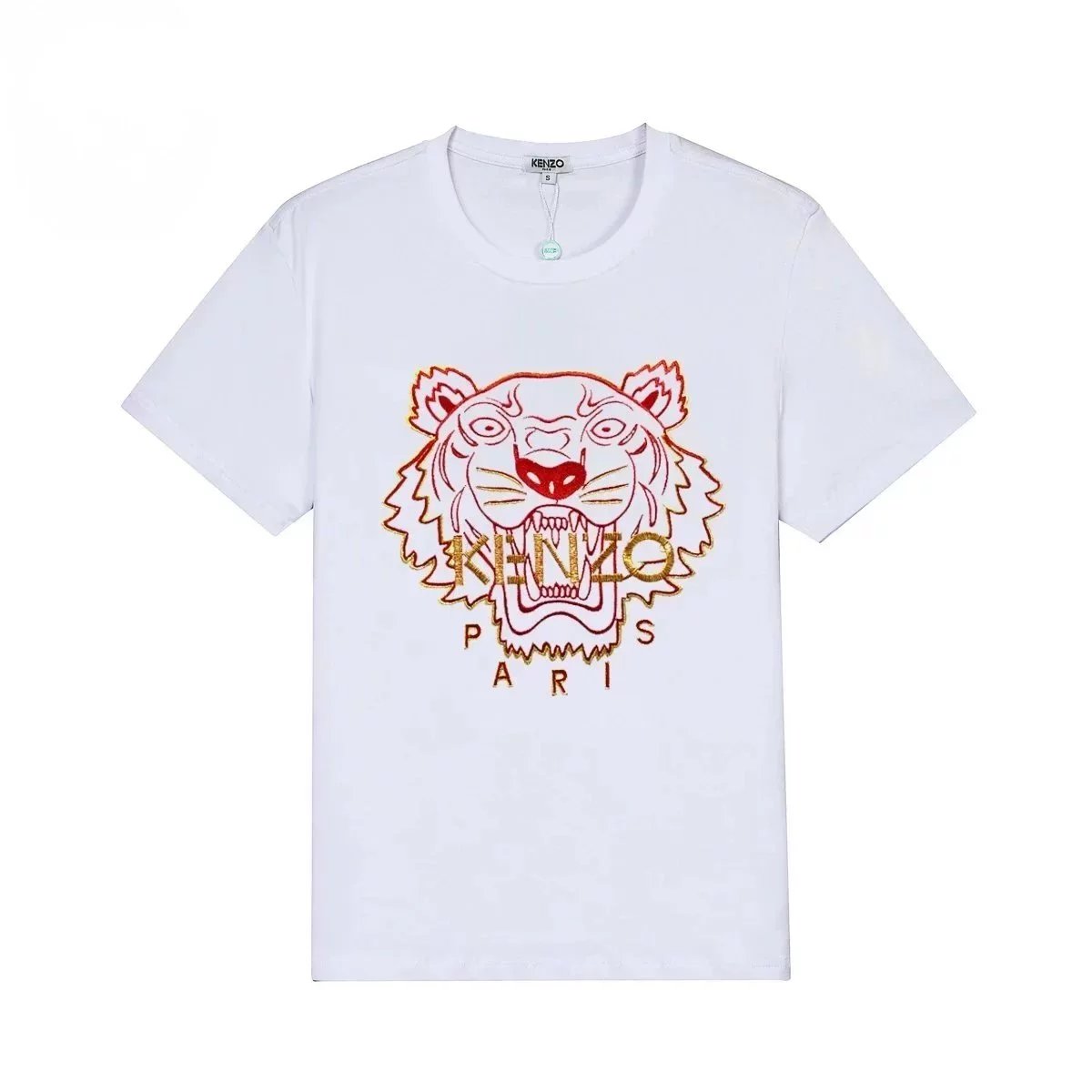 Kenzo Paris Tiger Head Embroidered Tee White Red Gold