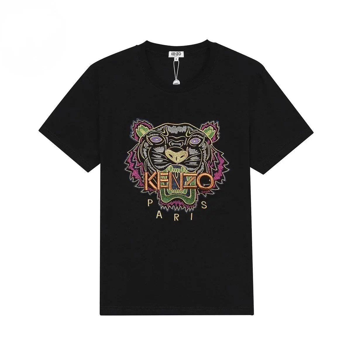 Kenzo Paris Tiger Green Gold Embroidery Tee Black