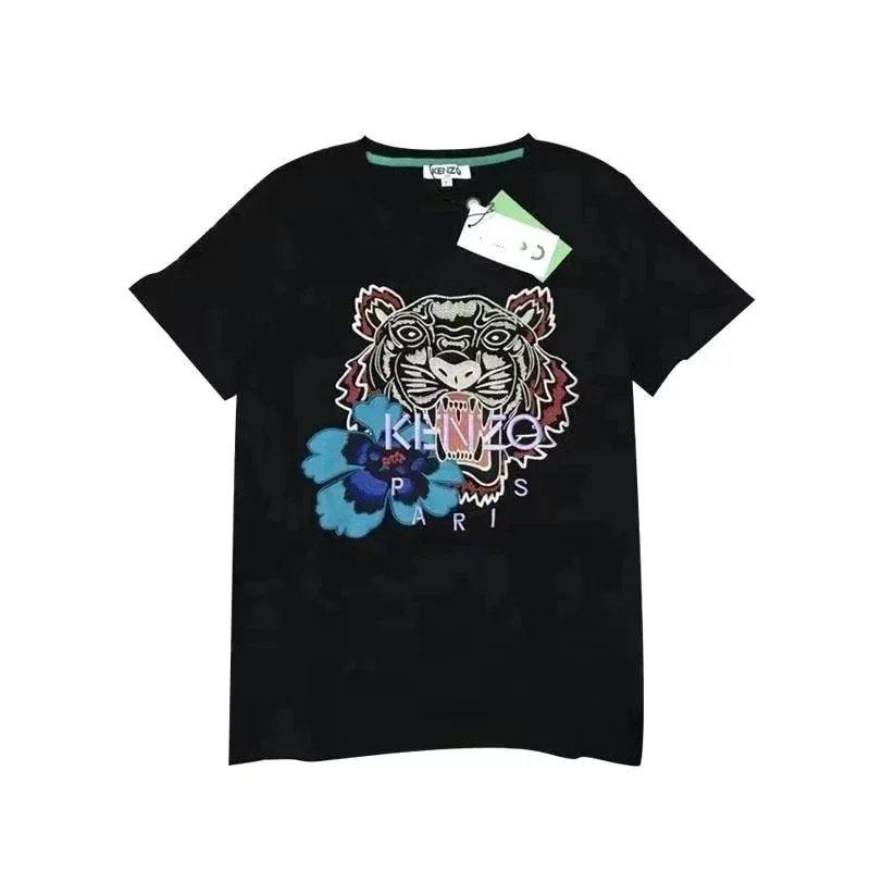 Kenzo Paris Tiger Silver Embroidery Tee White