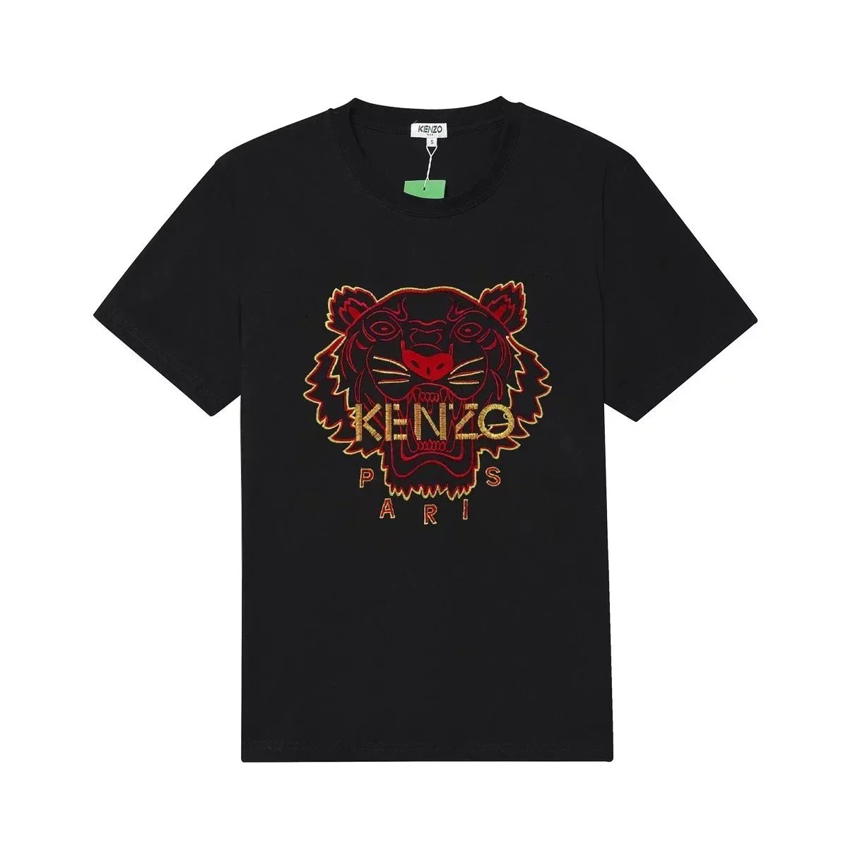Kenzo Paris Tiger Head Embroidered Tee Black Red Gold