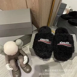 thumbnail for Wool slippers for women wear 2024 new letter embroidered thick-soled lamb