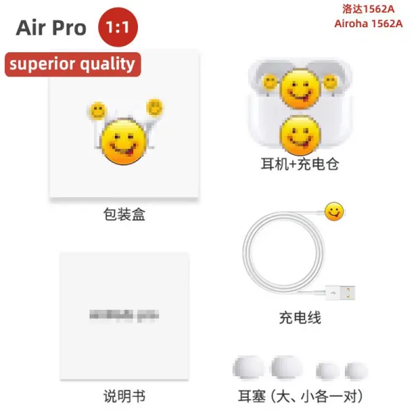 Apple Air Pro 1:1 TWS Earbuds with Charging Case, Cable, and Ear Tips - 1