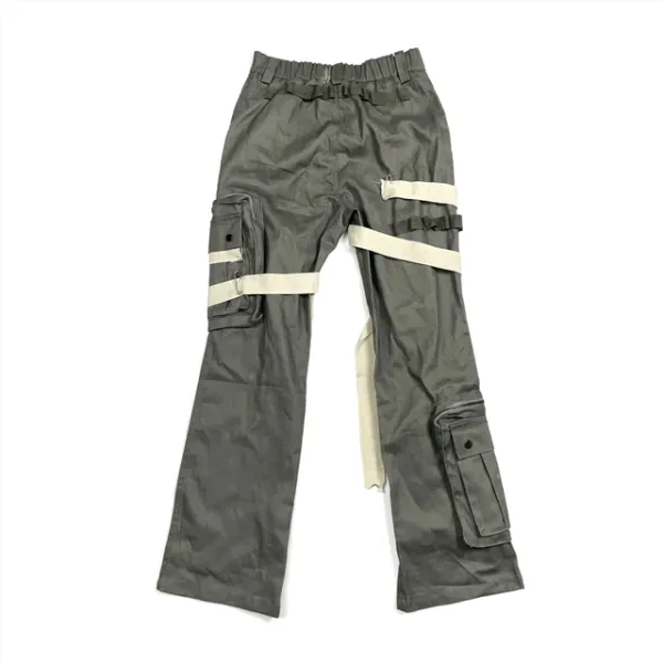 Design Distressed Cargo Pants with Tape Accents Gray Pants - 4
