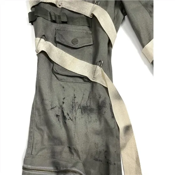 Design Distressed Cargo Pants with Tape Accents Gray Pants - 7