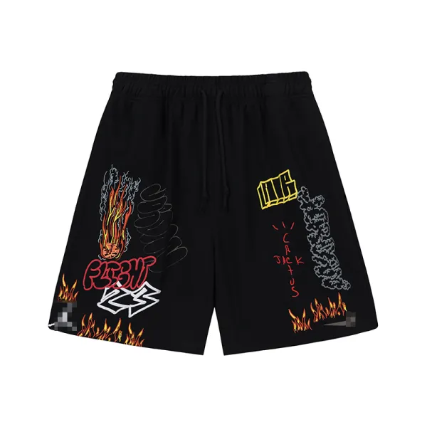Cactus Jack Flame Graphic Drawstring Shorts Black - 3