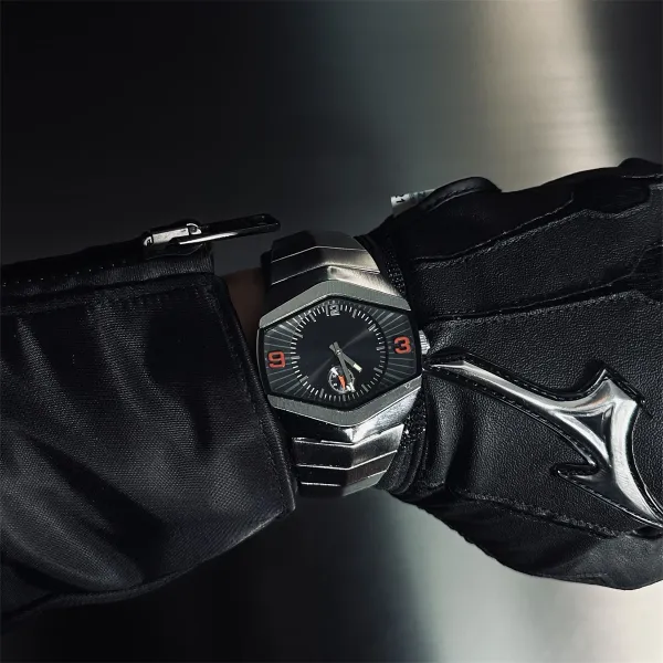 Design Hexagonal Chronograph Black and Red Watch Watches - 1
