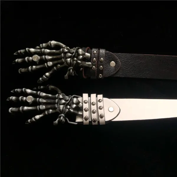 Design Heart Skull Belt Buckle White Studded Belt - 6