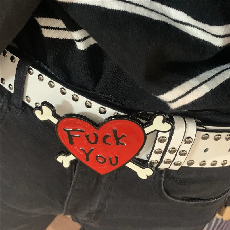 Punk Heart Bone Belt Buckle Pi