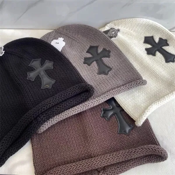 Chrome Hearts Cross Beanie Gray and White - 9