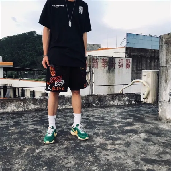 Cactus Jack Flame Graphic Drawstring Shorts Black - 19
