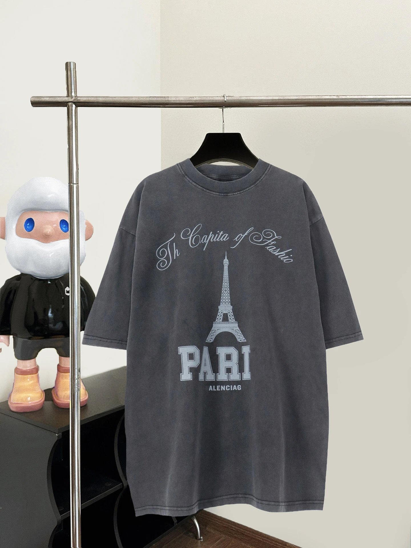Balenciaga Paris Vintage Gray Eiffel Tower T-Shirt