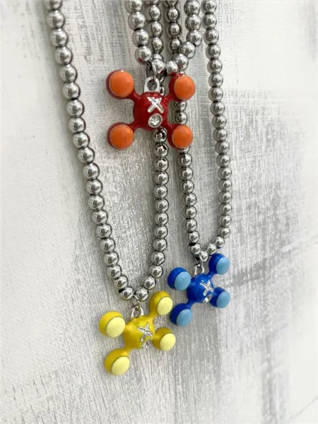 FRED X Four Leaf Clover Orange Enamel Charm Pendant Jewelry - 4