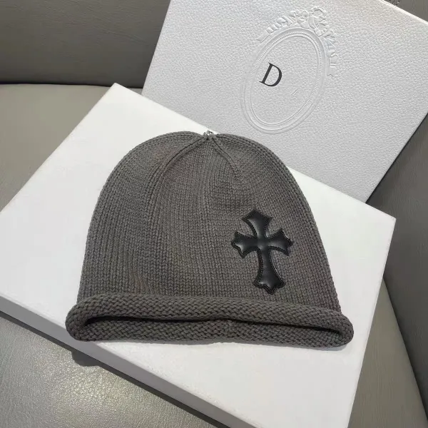 Chrome Hearts Cross Beanie Gray and White - 6