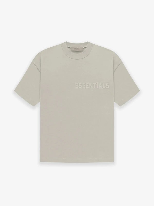 Essentials Beige Grey 3D Logo Cotton T-Shirt