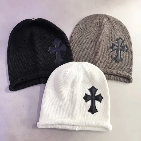 Chrome Hearts Cross Beanie Gray and White - 7