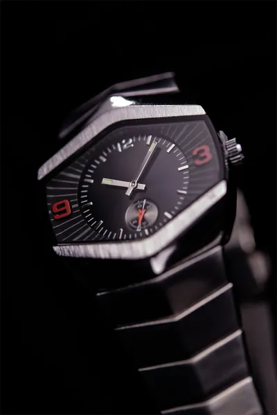 Design Hexagonal Chronograph Black and Red Watch Watches - 2