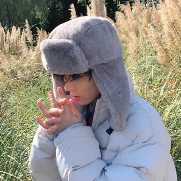 Design Unbranded Faux Fur Ushanka Hat Gray with Puffer Jacket Hats - 1