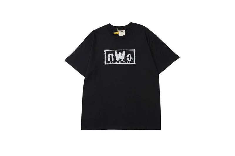 nWo Vintage Letter Print Black Cotton T-Shirt