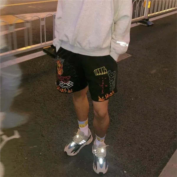 Cactus Jack Flame Graphic Drawstring Shorts Black - 21