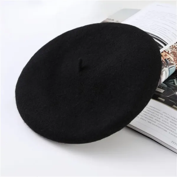 Design Classic Wool Beret Black Hat Hats - 3