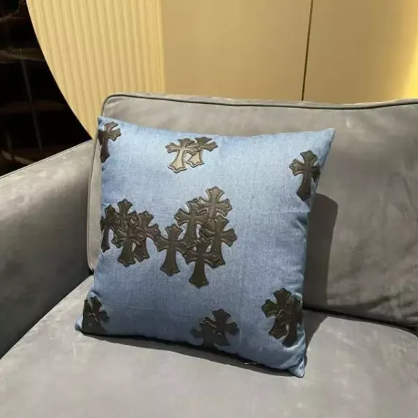 Chrome Hearts Cross Motif Embroidered Denim Pillow Blue Accessories - 1