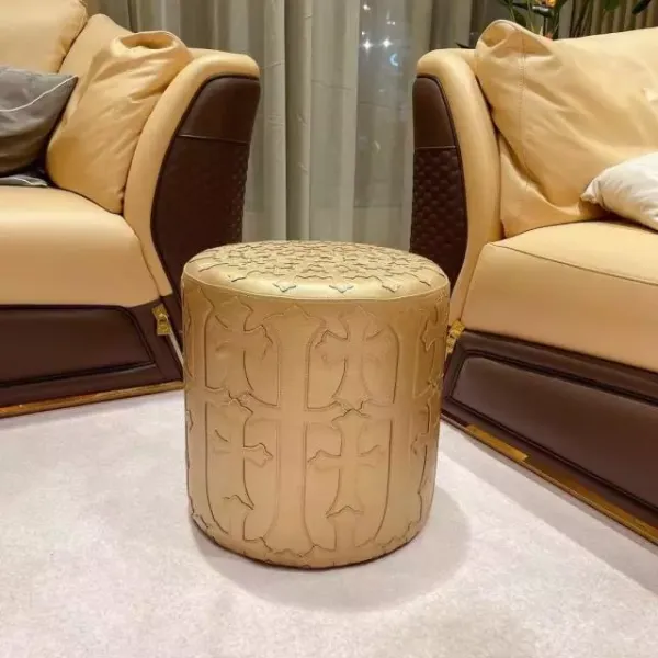 Design Embossed Leather Ottoman Beige Accessories - 1