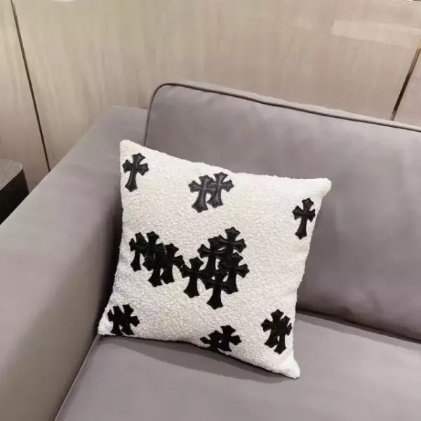 Chrome Hearts Cross Motif Bouclé Pillow White / Black Accessories - 1