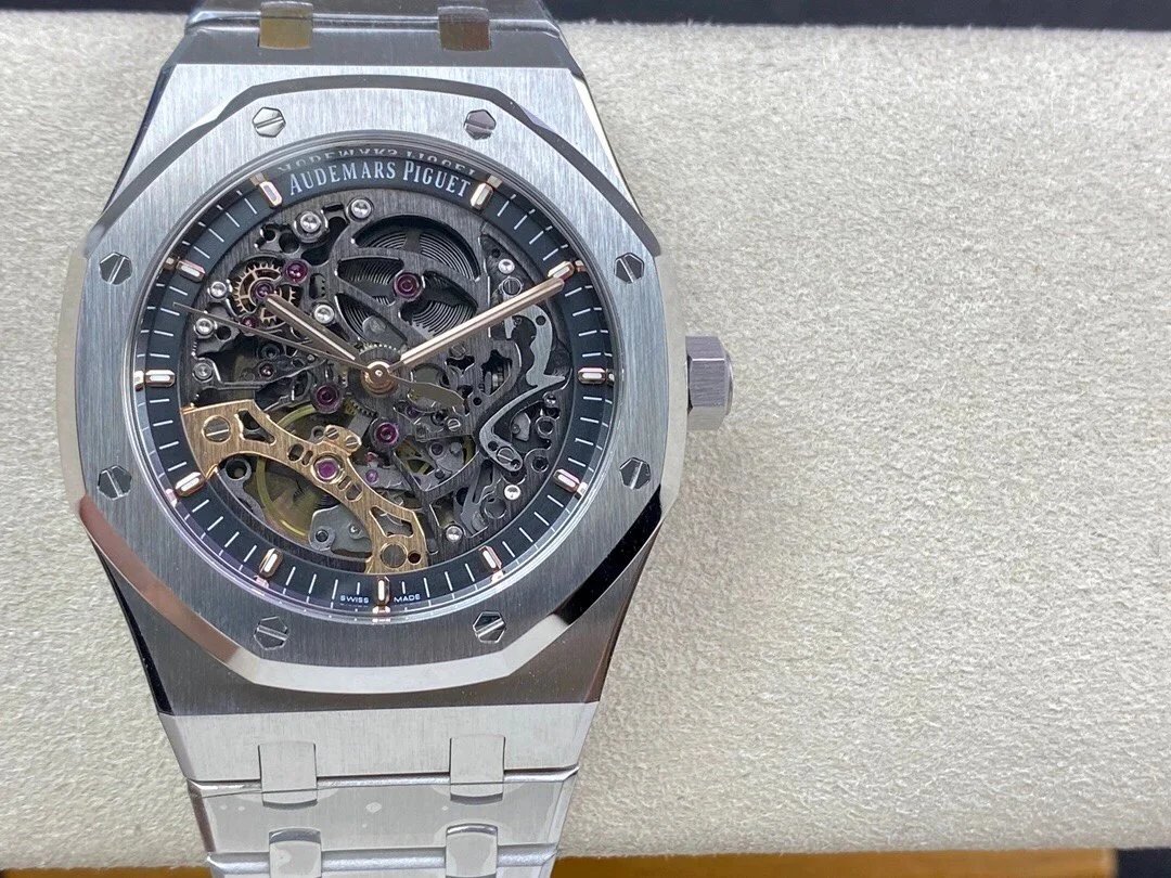 Audemars Piguet Skeleton Royal Oak Offshore 15407ST.OO.1220ST.01 Men's Mechanical Watch Calibre 3132 Integrated Movement, 41mm Diameter, 9.9mm Thickness Dark Gray Dial Skeleton Watch Men's Mechanical Watch Steel Strap Watch Deep Waterproof