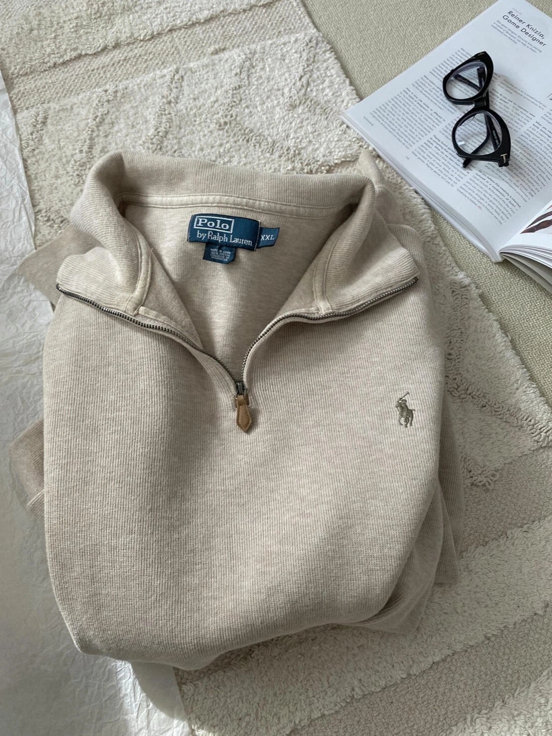 RL Ralph Little Horse Logo Hoodie Men's Couple Hoodie Women's Long Sleeve Polo Half Zipper Collar Loose American Retro