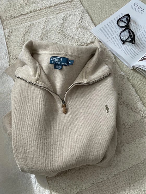 RL Ralph Little Horse Logo Hoodie Men's Couple Hoodie Women's Long Sleeve Polo Half Zipper Collar Loose American Retro