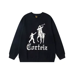 thumbnail for Croteiz街头嘻哈刺绣字母立领拉链红蓝拉边开衫针织衫毛衣外套