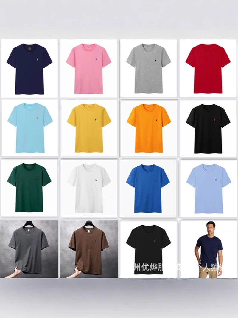 跨境外贸夏季圆领小马刺绣t恤男女同款纯棉短袖宽松休闲百搭R上衣