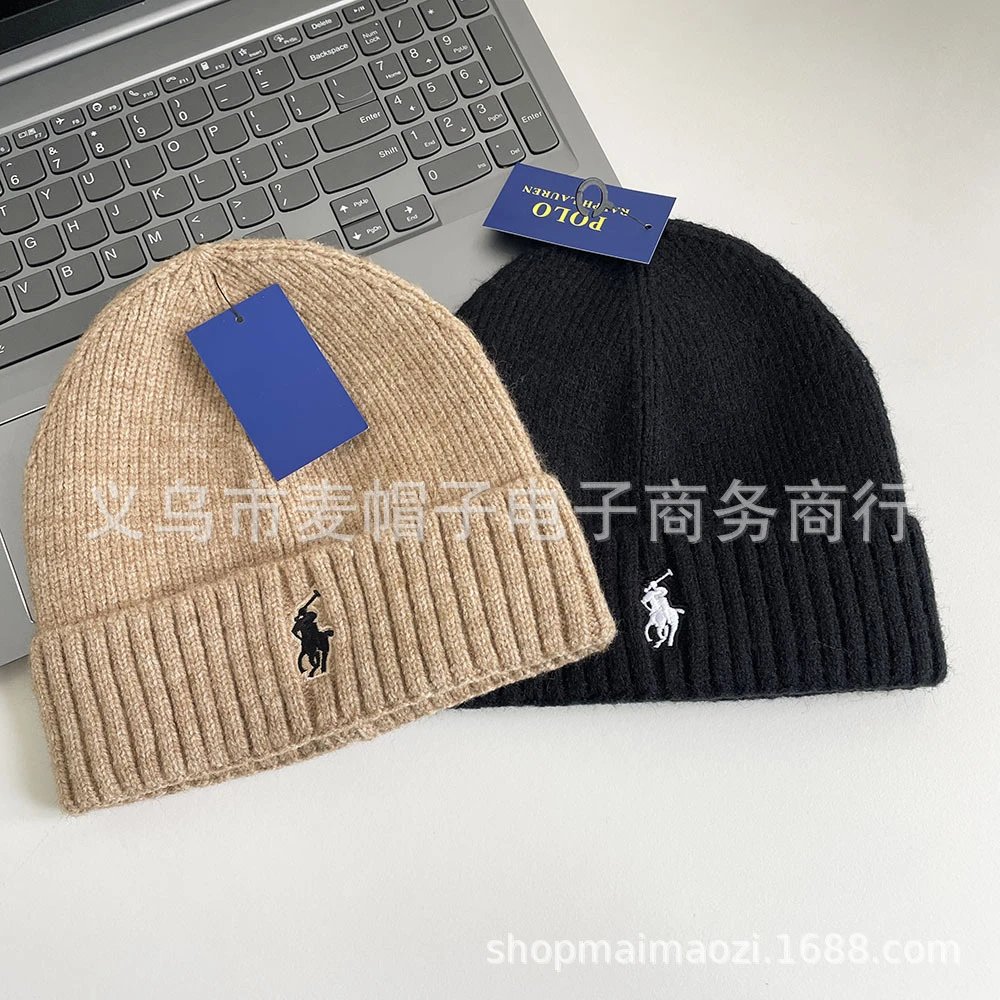 成人秋冬季简约刺绣针织帽休闲百搭毛线帽男女保暖护耳帽外贸 2