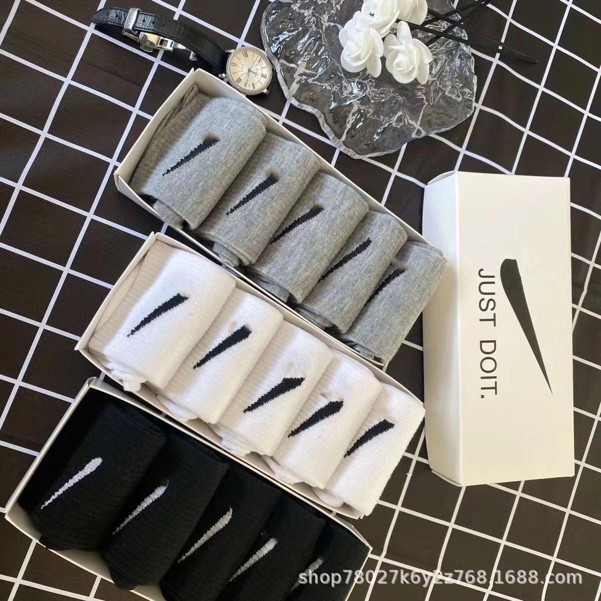 nk盒装苏万耐克斯特袜子勾勾男女长筒中筒袜短筒棉运动袜休闲袜子 3