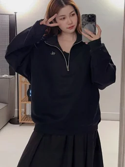 thumbnail for Now alo half-zip sweatshirt men's and women's autumn and winter fleece loose jacket stand-up collar slimming jacket sports top