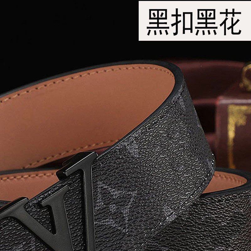 L letter buckle belt men genuine leather cowhide belt headless v letter belt body without head plaid pattern plate buckle trouser belt