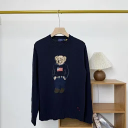 thumbnail for RL/可扫码小熊25年秋冬款纯棉美国旗重工刺绣卡通圆领毛衣女针织